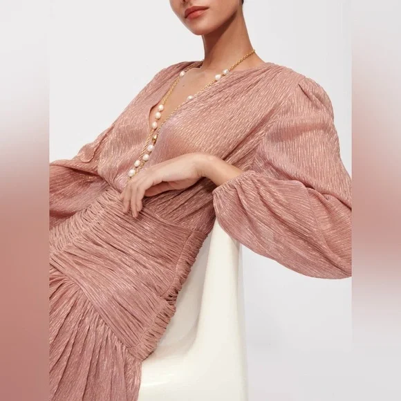 Maje Rosina Lamé Ruched Dress Barbie Wedding Events Size 34 NWT - Picture 7 of 15